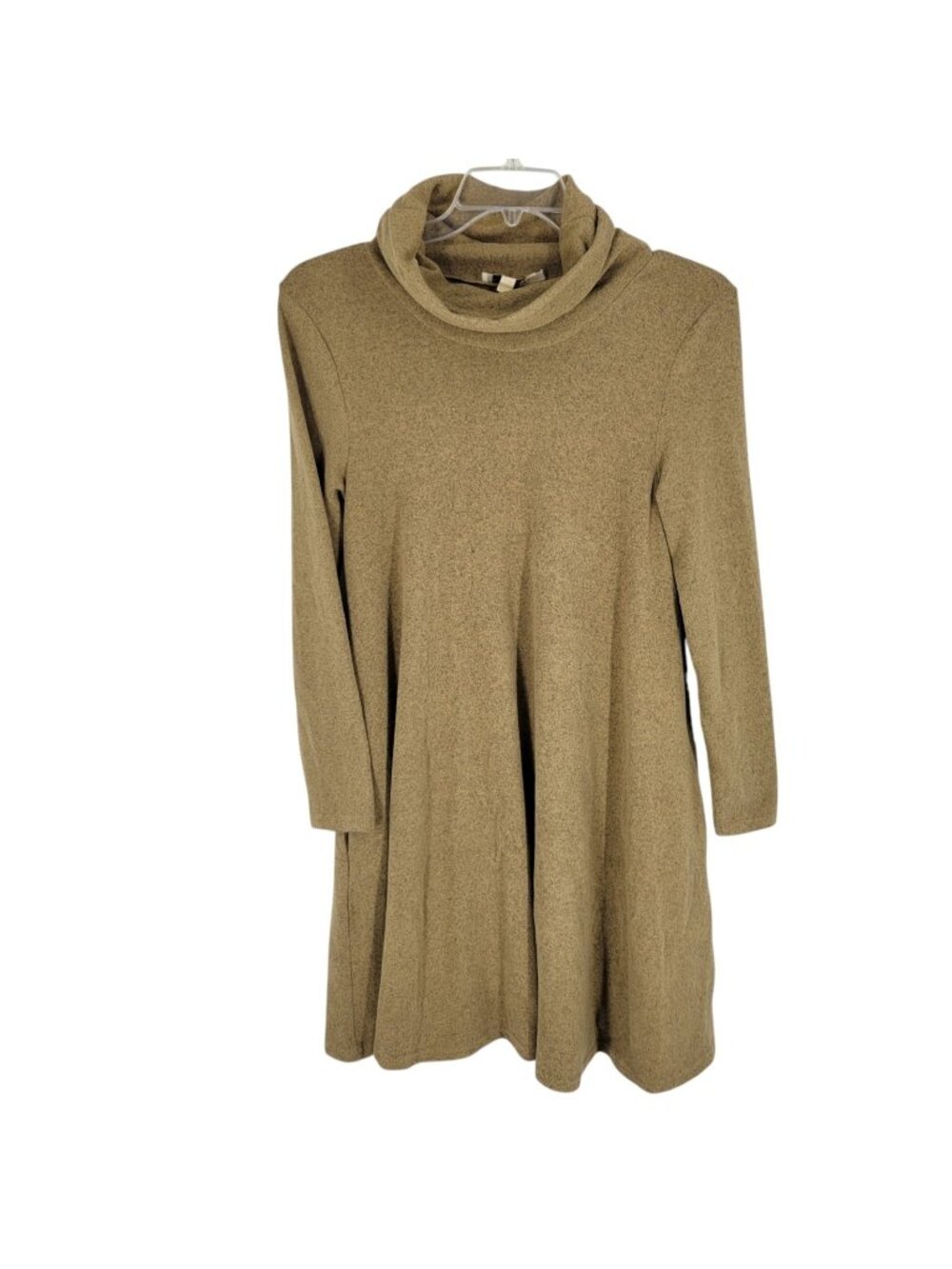 Aryeh Thin Sweater Mini Dress S Tan Cowl Neck Tunic top Heathered Cozy Fall